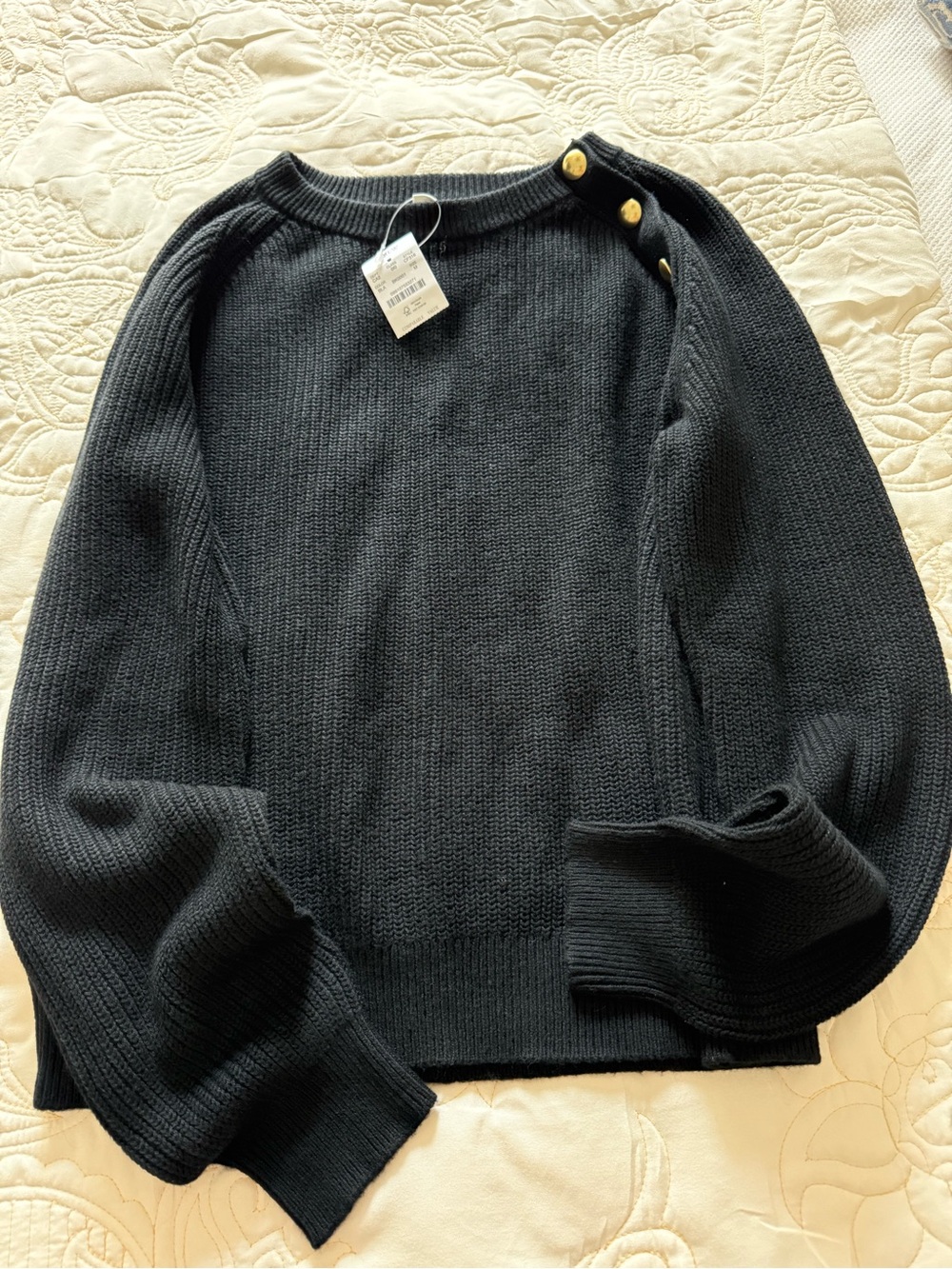 Jcrew Women’s Black Button-Shoulder Knit Sweater